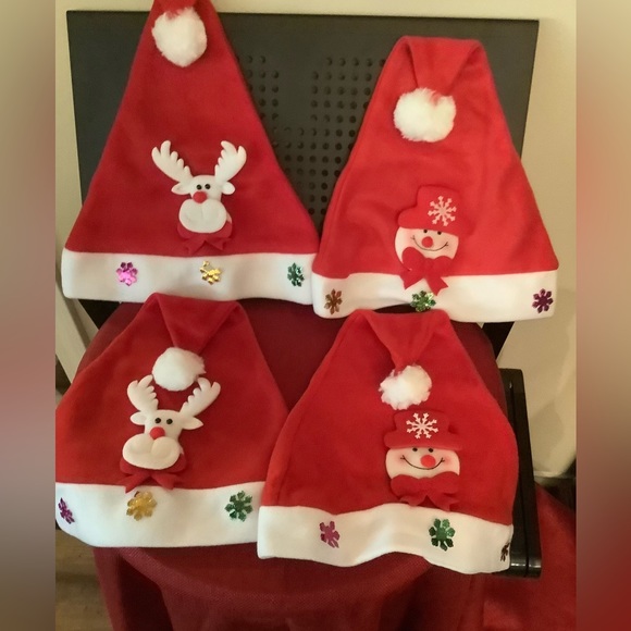 4 very soft stretchy cotton like lighted Santa hats, 2 Snowmen 2 Reindeer. - Picture 2 of 2